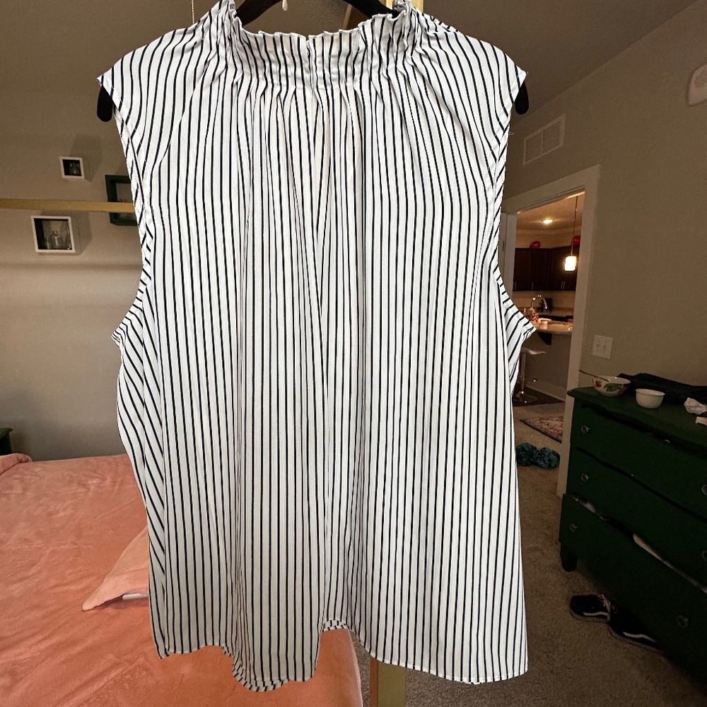 Worthington Sleeveless Mock Neck Striped Ruched Women's Top | Workwear